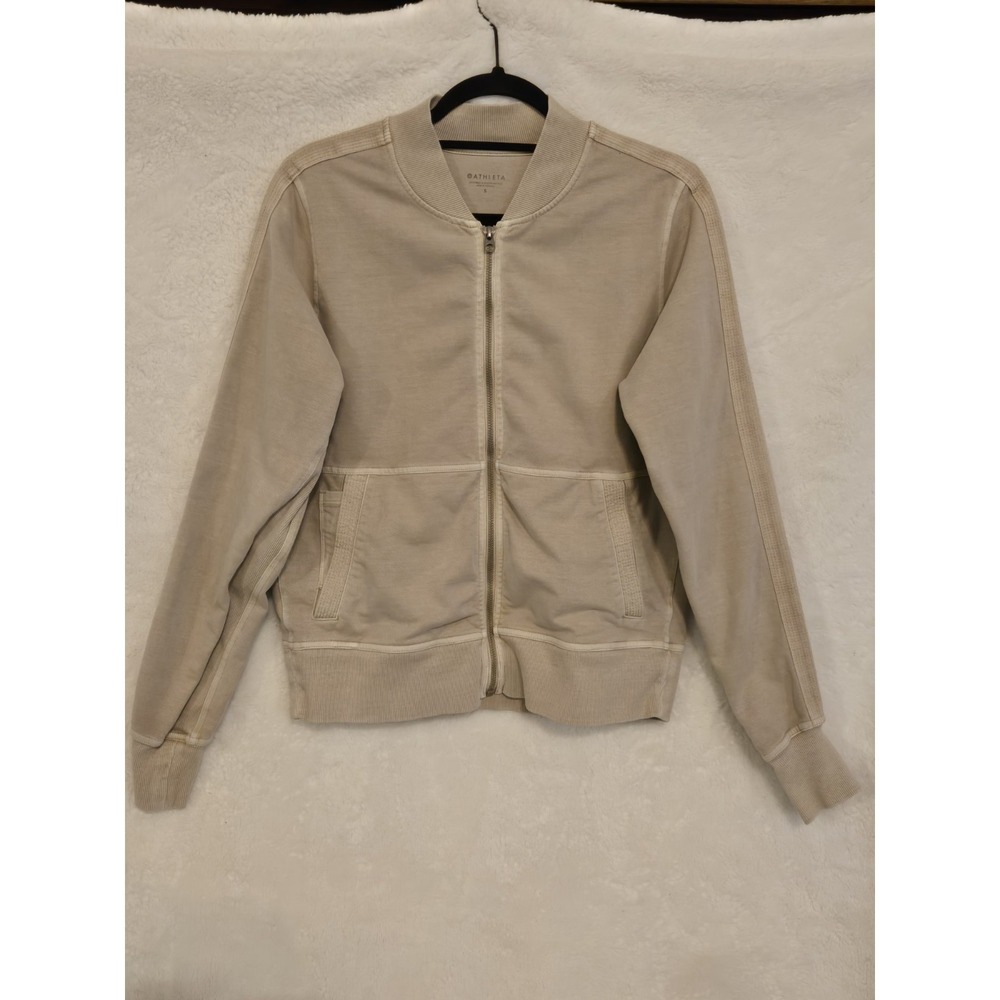 Athleta Women's Small Beige Jacket/Sweatshirt Full‎ Zip Crew Neck Workout